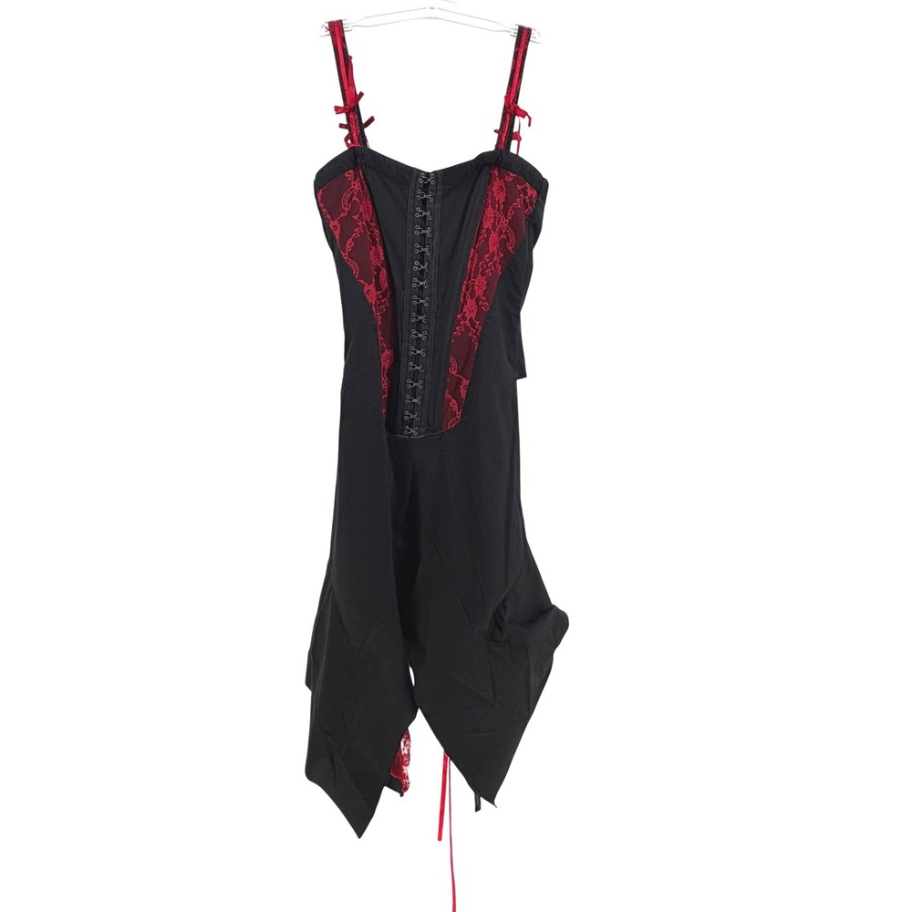 Vexy Dress Women Small Black Red Lace Corset Handkerchief Hoco Gothic Victorian